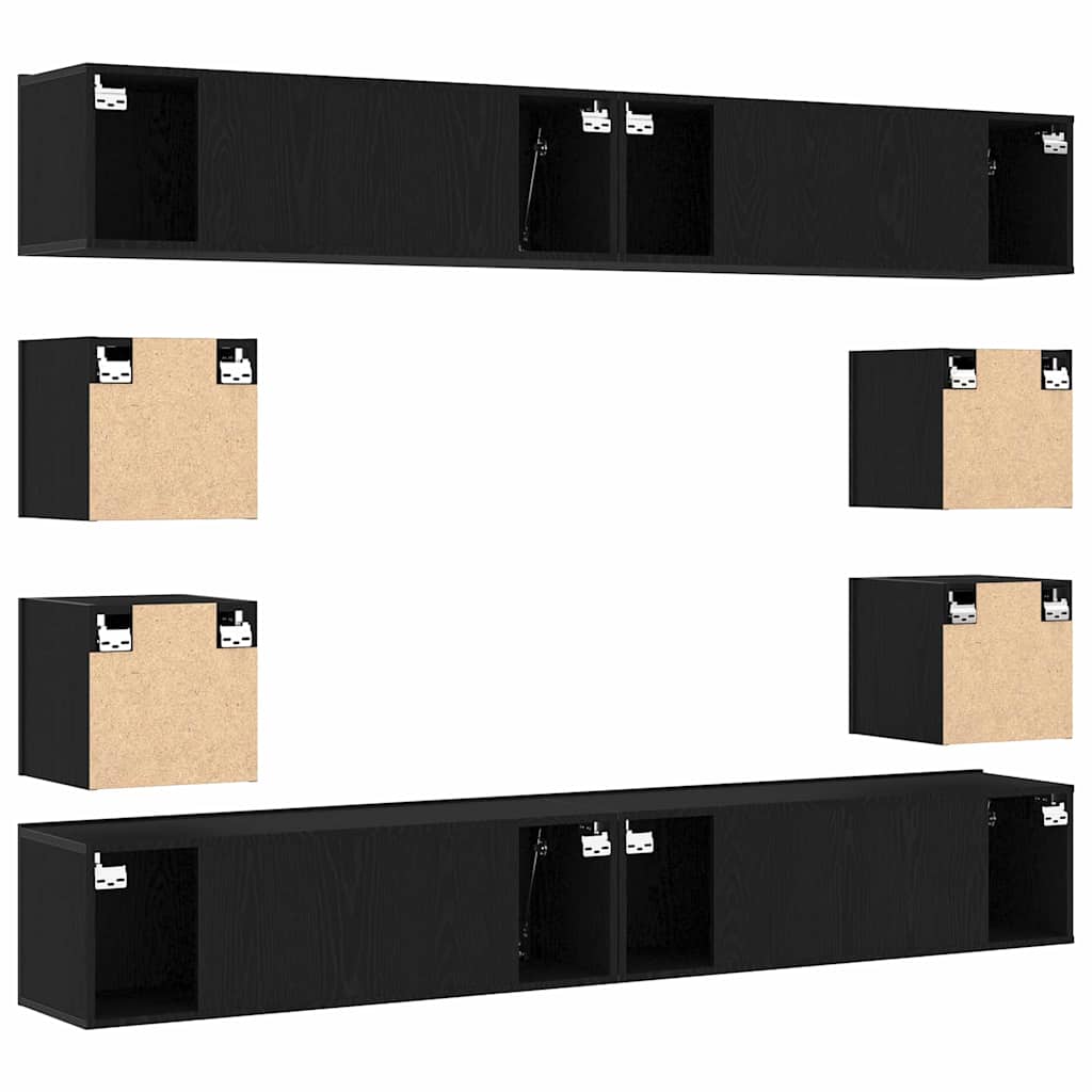 6 Piece TV Cabinet Set - Wall-mounted, Black Oak Engineered Wood