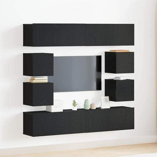 6 Piece TV Cabinet Set, Wall-Mounted Black Oak Engineered Wood