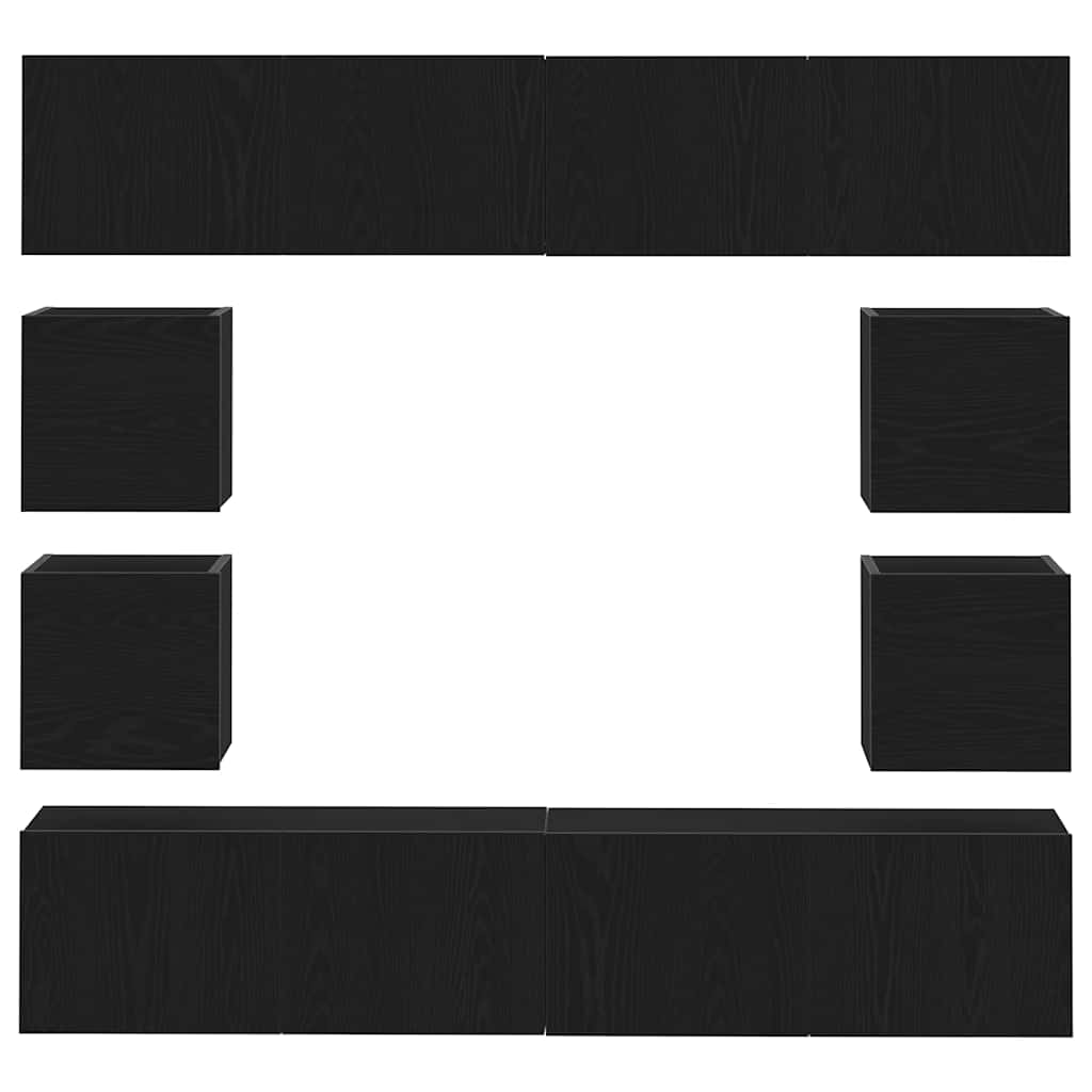 6 Piece TV Cabinet Set, Wall-Mounted Black Oak Engineered Wood