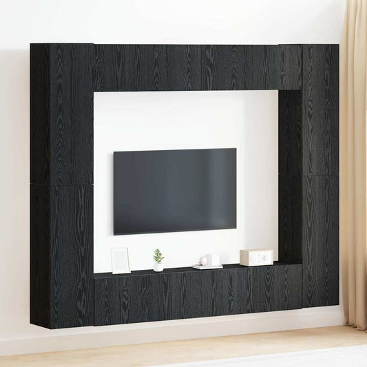 8 Piece TV Cabinet Set - Wall-Mounted, Black Oak, Engineered Wood