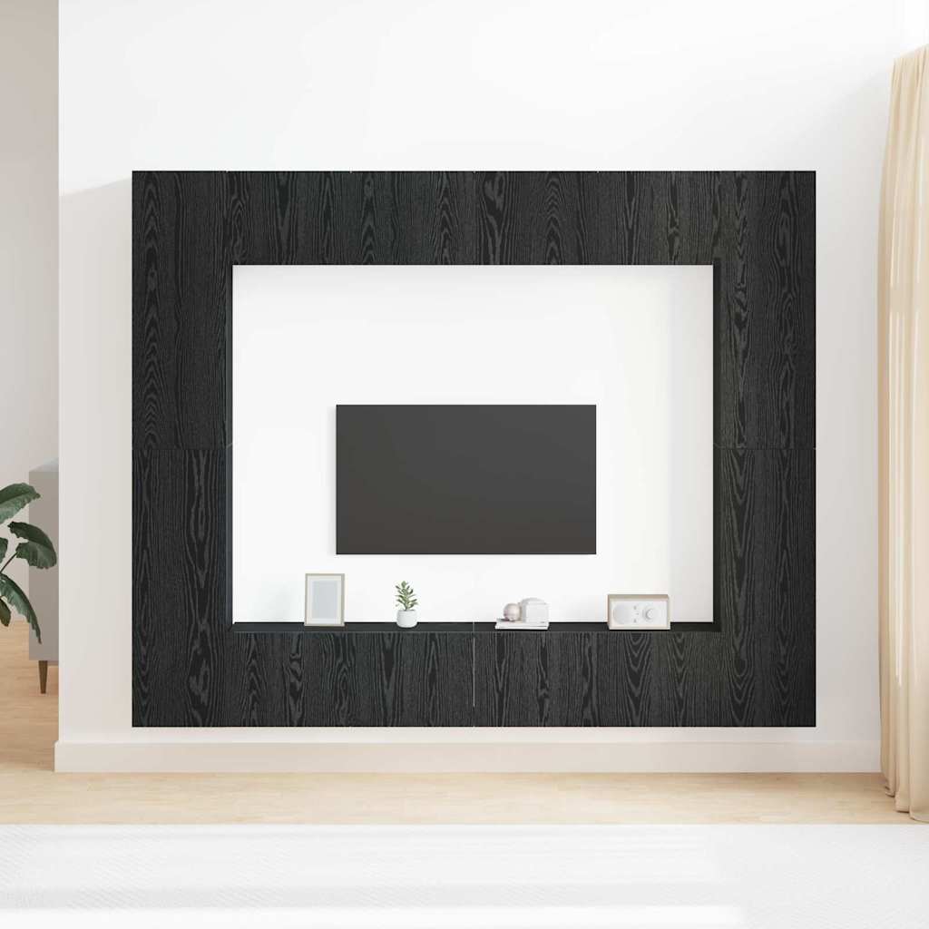 8 Piece TV Cabinet Set - Wall-Mounted, Black Oak, Engineered Wood