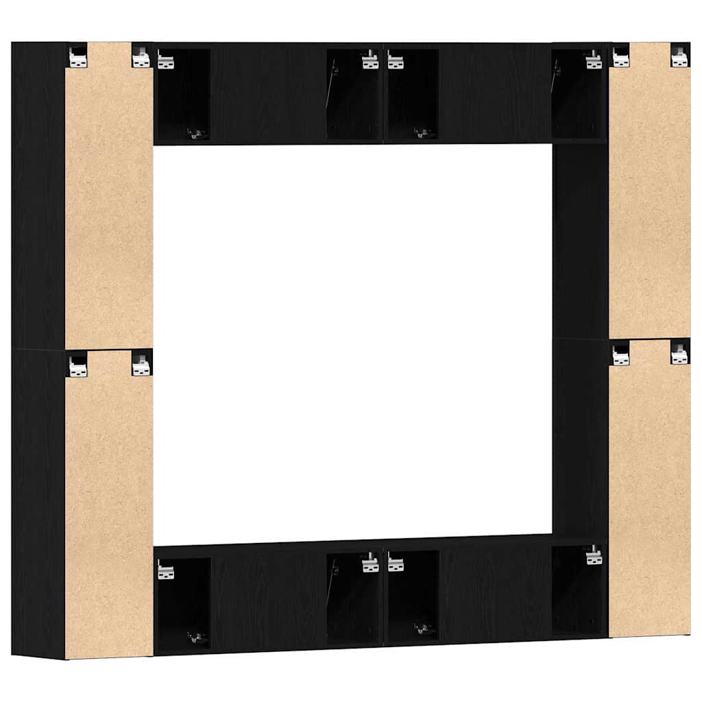 8 Piece TV Cabinet Set - Wall-Mounted, Black Oak, Engineered Wood
