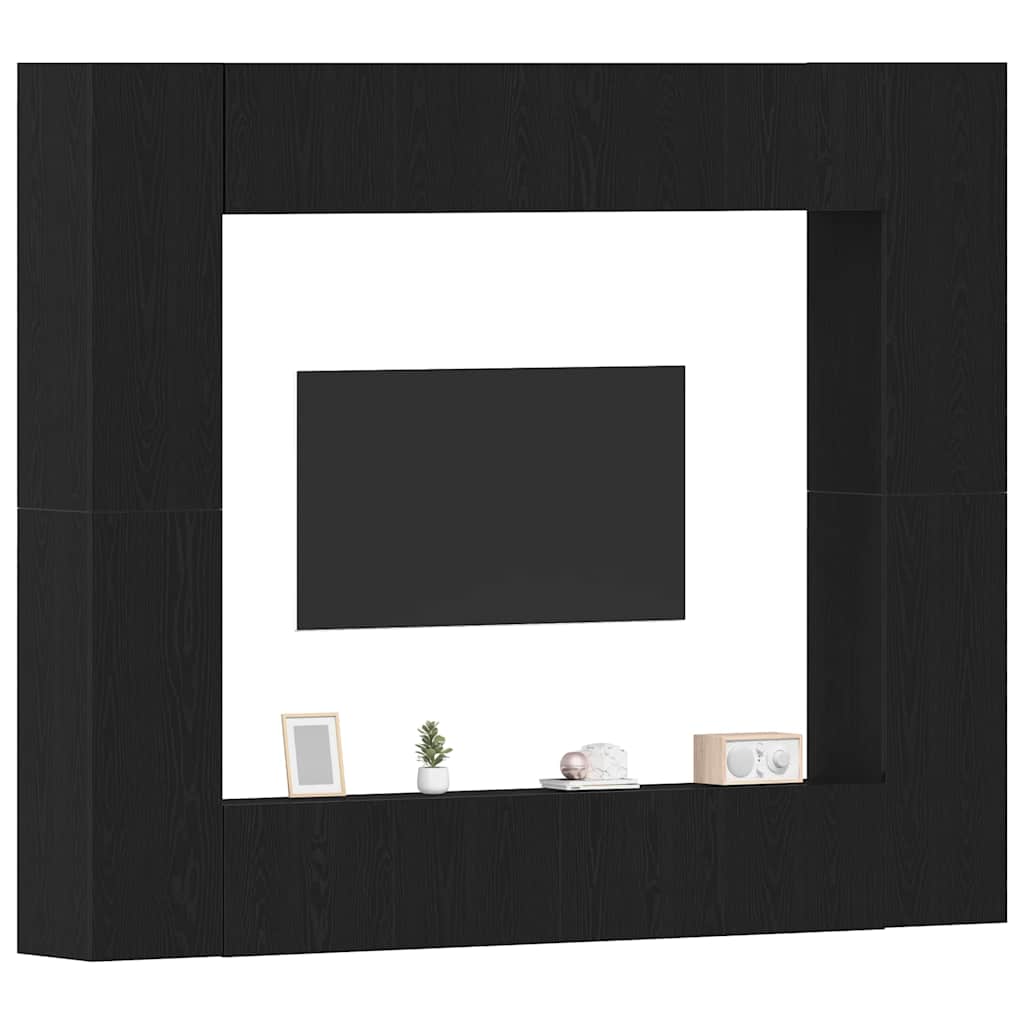 8 Piece TV Cabinet Set - Wall-Mounted, Black Oak, Engineered Wood