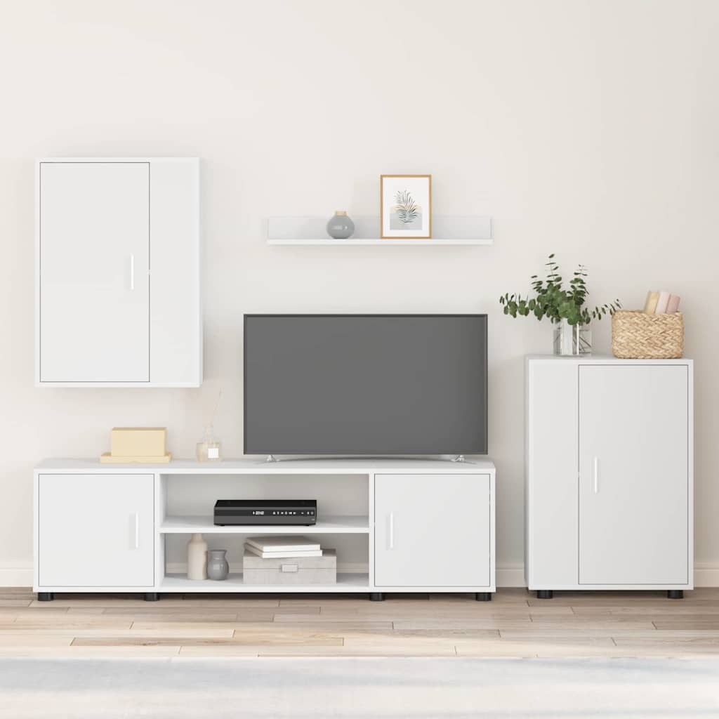 4 Piece TV Cabinet Set Wall-mounted 4 pcs White Engineered wood