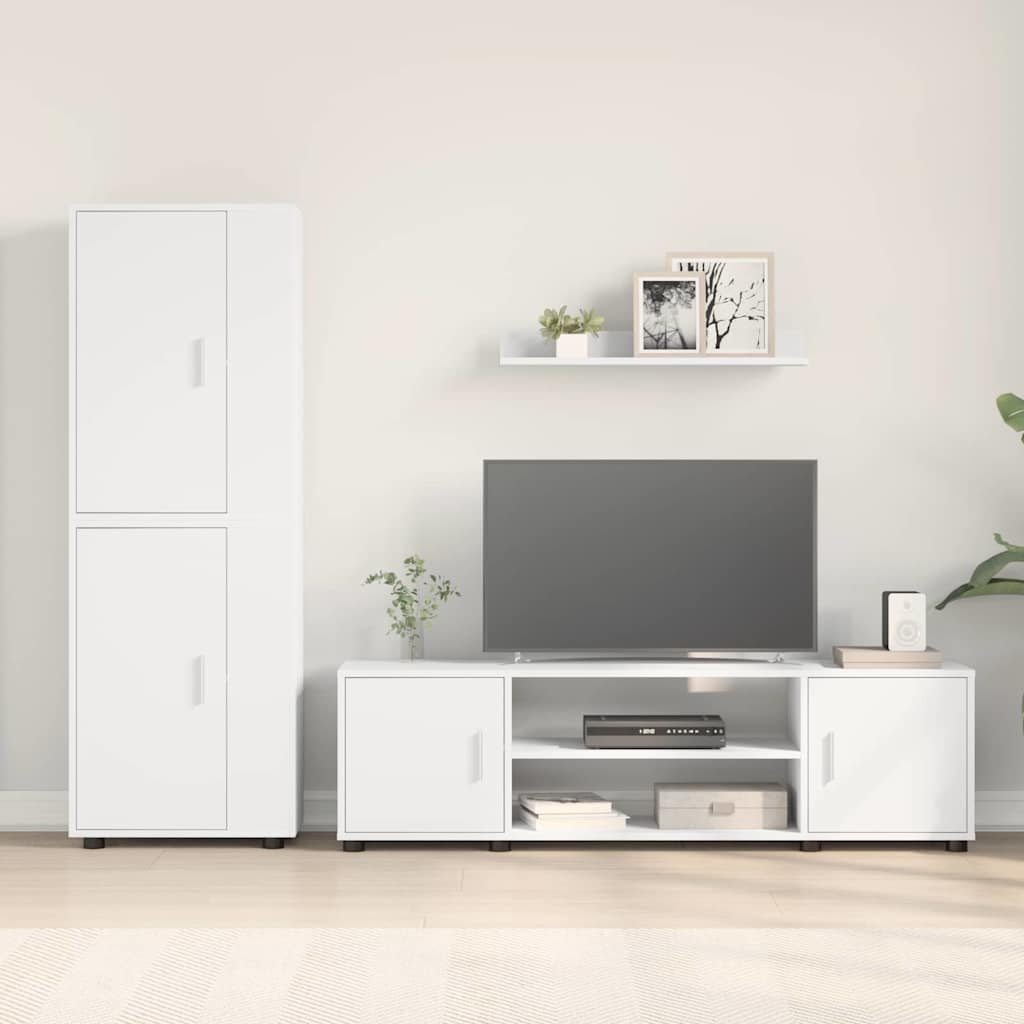 4 Piece TV Cabinet Set Wall-mounted 4 pcs White Engineered wood