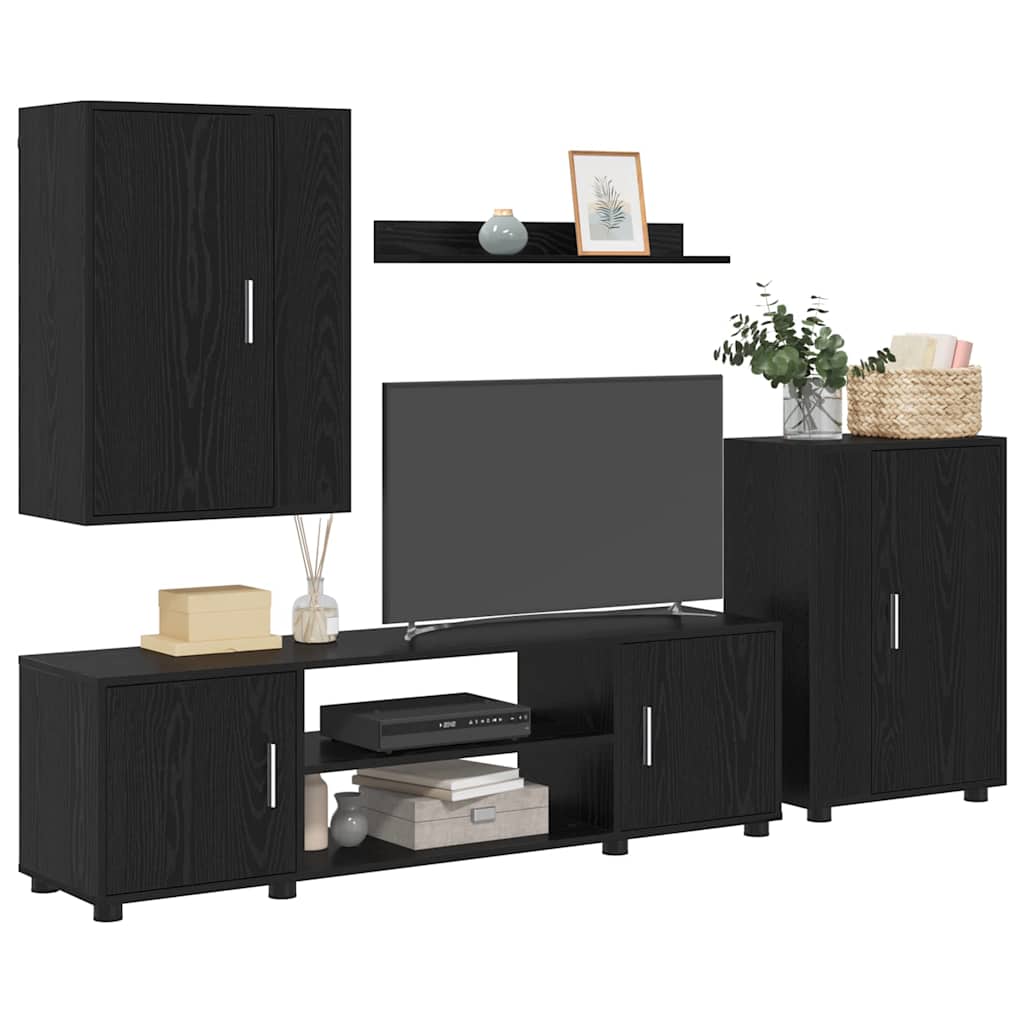 4 Piece TV Cabinet Set 4 pcs Black oak Engineered wood