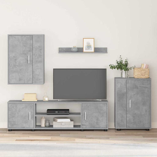 4 Piece TV Cabinet Set 4 pcs Concrete grey Engineered wood