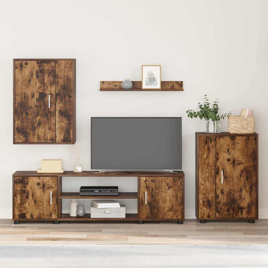 4 Piece TV Cabinet Set 4 pcs Somoked oak Engineered wood