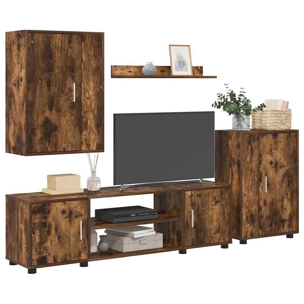 4 Piece TV Cabinet Set 4 pcs Somoked oak Engineered wood
