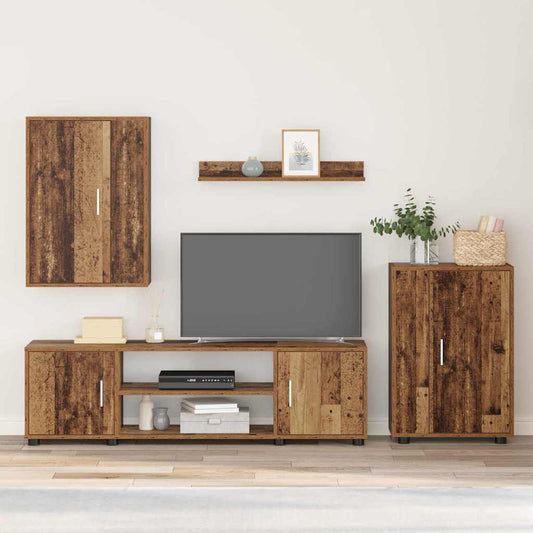 4 Piece TV Cabinet Set 4 pcs Old wood Engineered wood